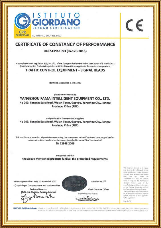 Certificat de certification du capteur de pression